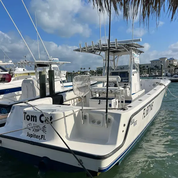 Tom Cat, a 34-foot Sea Vee center console, docked at Blowing Rocks Marina